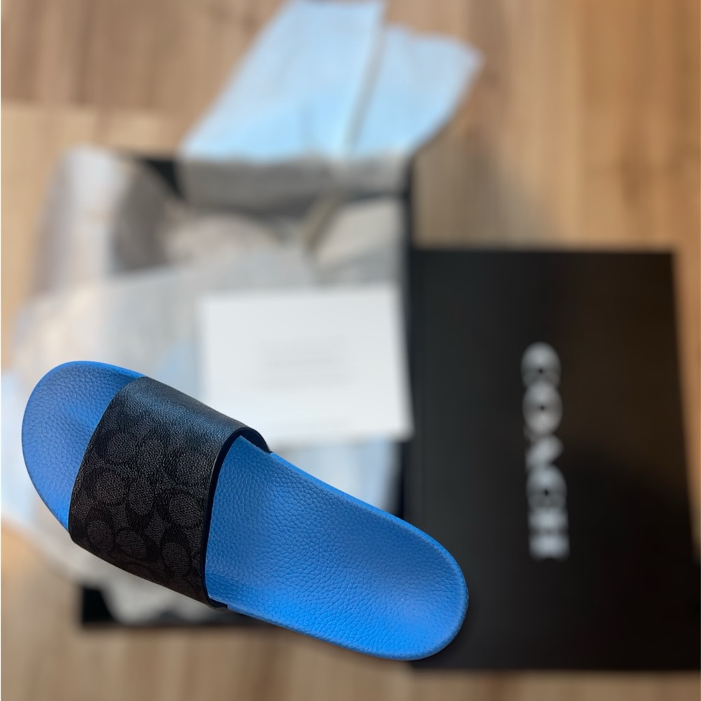 Coach Blue and Black Slide Sandals